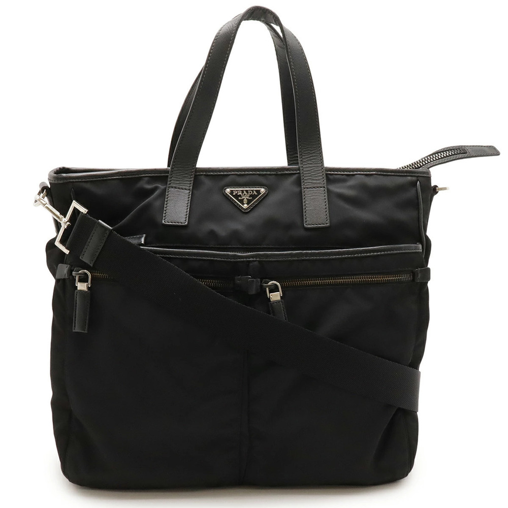 Prada Tote Tessuto Saffiano Bag Shoulder Leather NERO Black